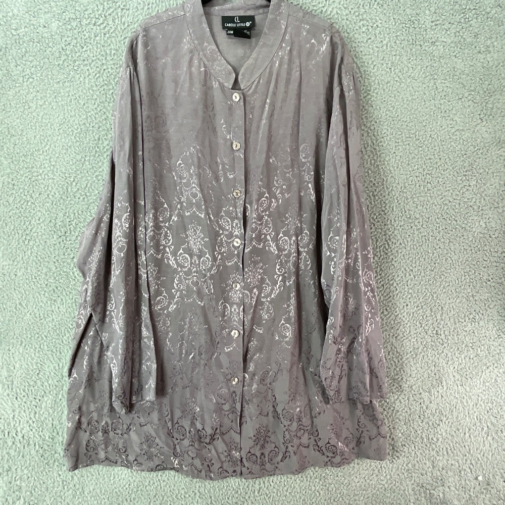 Carole Little Tunic Blouse Womens 24W Lavender Damask Jacquard Button USA